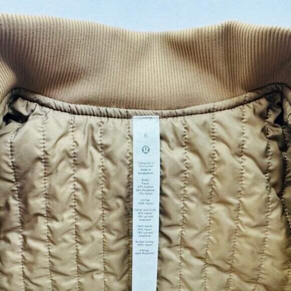 Lululemon Non-Stop Bomber 6 *Reversible Artifact Tan Quilted Puffer Coat Jacket - Picture 7 of 11